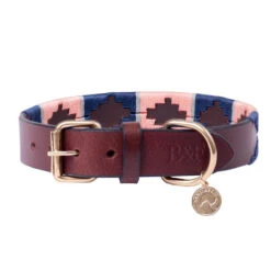 Benji & Flo Sublime Polo Leather Dog Collar - Navy/Rose