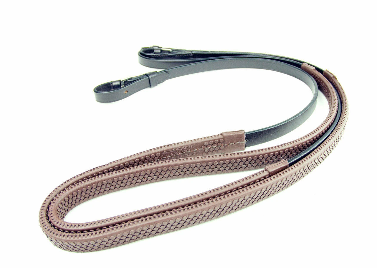 Dever English Leather Rubber Reins - Hook Billet 3 Dever English Leather Rubber Reins - Hook Billet