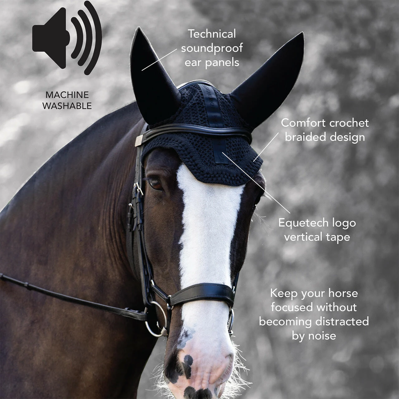 Equetech Soundless Ear Bonnet Fly Hood 4 Equetech Soundless Ear Bonnet Fly Hood - Image 2