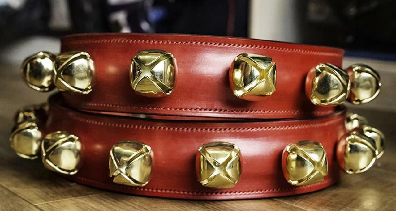 English Leather Reindeer Collars With Bells 3 English Leather Reindeer Collars With Bells