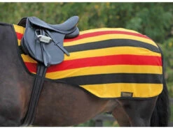 Shires Fleece Exercise Sheets - Gold Newmarket Stripe